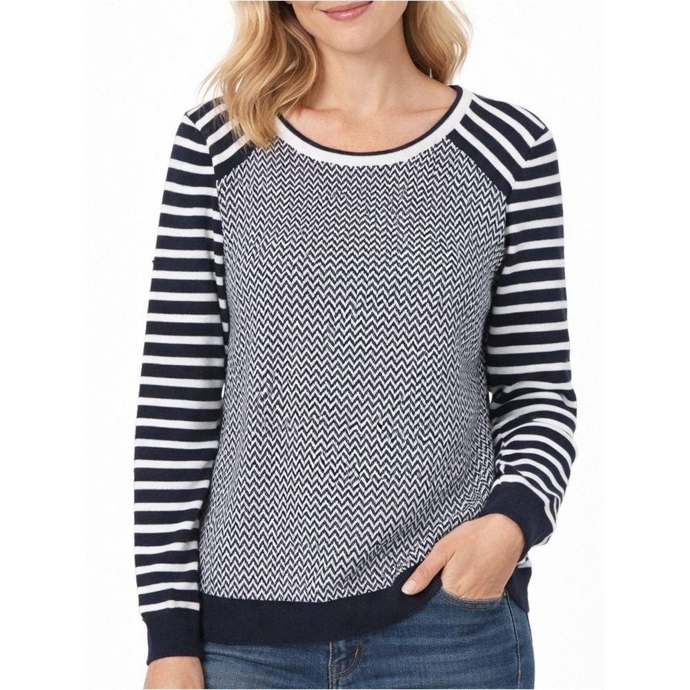 NY Collection Sweater Striped Black White Medium